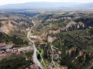 Bulgaristan 'ın Blagoevgrad bölgesinin tarihi Melnik kasabasının hava manzarası