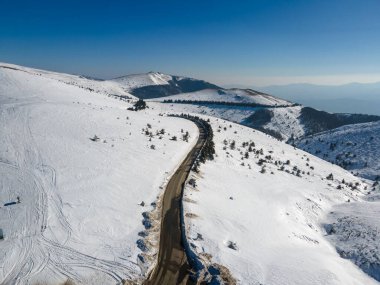 Amazing Aerial winter view of Balkan Mountains around Beklemeto pass, Bulgaria