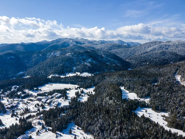 Aerial Winter View Rhodope Mountains Resort Pamporovo Smolyan Region Bulgaria — Zdjęcie stockowe