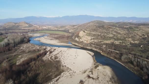 Vista Aérea Incrível Rio Struma Passando Pelo Vale Petrich Bulgária — Vídeo de Stock