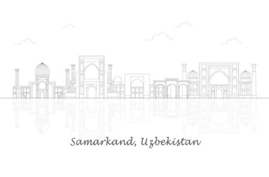 Özbekistan, Semerkand şehrinin Skyline görünümü - vektör illüstrasyonu