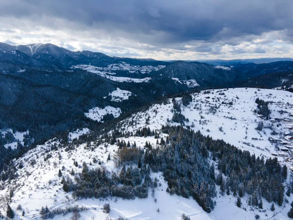 Aerial Winter View Rhodope Mountains Village Stoykite Pamporovo Smolyan Region — Zdjęcie stockowe