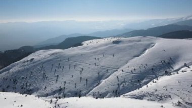 Amazing Aerial winter view of Balkan Mountains around Beklemeto pass, Bulgaria
