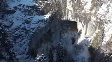 Aerial winter view of natural arches, Known as Wonderful Bridges at Rhodope Mountains, Smolyan Region, Bulgaria
