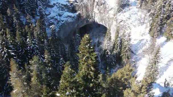 Aerial Winter View Natural Arches Known Wonderful Bridges Rhodope Mountains — ストック動画