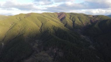 Amazing Aerial sunset view of Rhodopes mountain near village of Babyak, Blagoevgrad region, Bulgaria