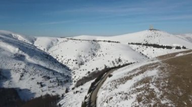 Amazing Aerial winter view of Balkan Mountains around Beklemeto pass, Bulgaria