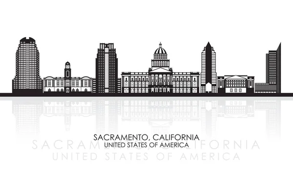 Silhouette Skyline Panorama Sacramento California United States Vector Illustration —  Vetores de Stock