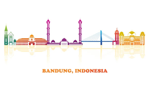 Warna Warni Panorama Skyline Kota Bandung Indonesia Gambar Vektor - Stok Vektor