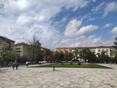 SOFYA, BULGARIA - 26 Eylül 2020: Bulgaristan 'ın Sofya kentinin şaşırtıcı Panoramik manzarası
