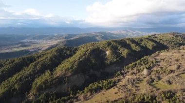 Amazing Aerial sunset view of Rhodopes mountain near village of Babyak, Blagoevgrad region, Bulgaria