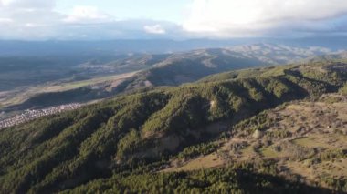 Amazing Aerial sunset view of Rhodopes mountain near village of Babyak, Blagoevgrad region, Bulgaria