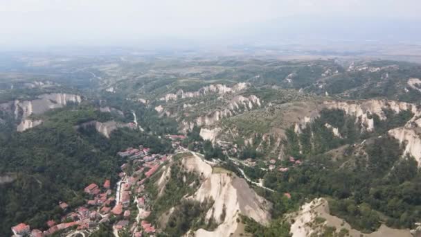 Luchtfoto Van Melnik Zandpiramides Regio Blagoevgrad Bulgarije — Stockvideo