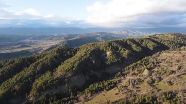 Amazing Aerial Sunset View Rhodopes Mountain Village Babyak Blagoevgrad Region — Wideo stockowe