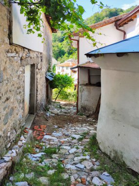 19. yüzyıldan kalma otantik evleri olan Delchevo köyü, Blagoevgrad bölgesi, Bulgaristan