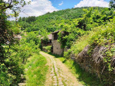 Otantik ondokuzuncu yüzyıl evleriyle Leshten Köyü, Blagoevgrad Bölgesi, Bulgaristan