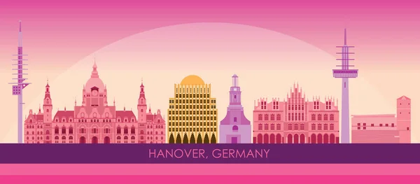 Sunset Skyline Panorama Ciudad Hannover Alemania Ilustración Vectorial — Vector de stock