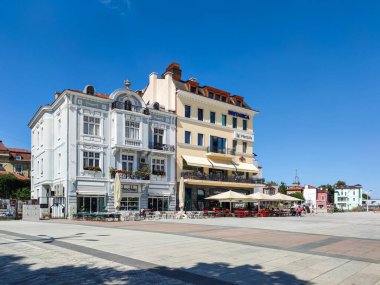 PLOVDIV, BULGARIA - 20 Temmuz 2020: Bulgaristan 'ın Plovdiv kentinin merkezinin şaşırtıcı panoramik manzarası