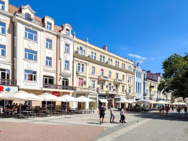 PLOVDIV, BULGARIA - 20 Temmuz 2020: Bulgaristan 'ın Plovdiv kentinin merkezinin şaşırtıcı panoramik manzarası
