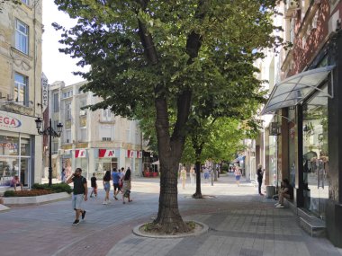 PLOVDIV, BULGARIA - 20 Temmuz 2020: Bulgaristan 'ın Plovdiv kentinin merkezinin şaşırtıcı panoramik manzarası