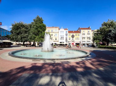 PLOVDIV, BULGARIA - 20 Temmuz 2020: Bulgaristan 'ın Plovdiv kentinin merkezinin şaşırtıcı panoramik manzarası