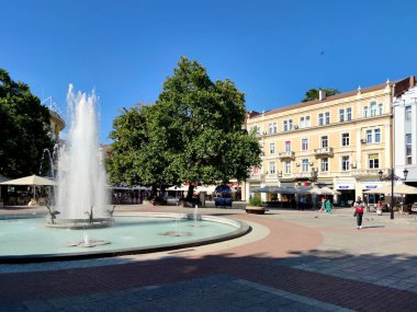 PLOVDIV, BULGARIA - 20 Temmuz 2020: Bulgaristan 'ın Plovdiv kentinin merkezinin şaşırtıcı panoramik manzarası