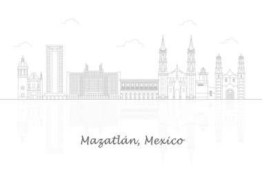 Outline Skyline panorama of city of Mazatlan, Mexico - vector illustration