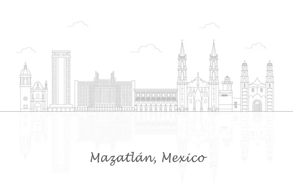 Контур Панорамы Города Масатлан Мексика Векторная Иллюстрация — стоковый вектор