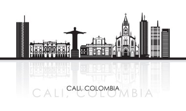 Cali, Kolombiya 'nın Siluet Skyline Panoraması - vektör çizimi