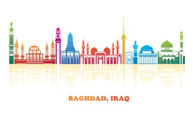 Bağdat, Irak 'ın renkli Skyline panoraması - vektör illüstrasyon