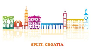 Hırvatistan 'ın Split kentinin renkli Skyline panoraması - vektör illüstrasyonu