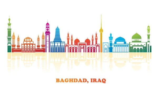 Panorama Del Horizonte Colorido Ciudad Bagdad Irak Ilustración Vectorial — Vector de stock
