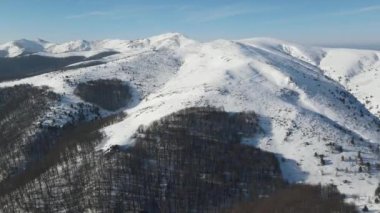 Amazing Aerial winter view of Balkan Mountains around Beklemeto pass, Bulgaria