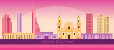 Bogota, Kolombiya 'nın Günbatımı Skyline Panoraması - vektör illüstrasyonu