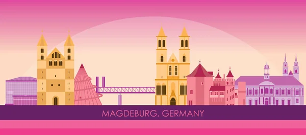 Sunset Skyline Panorama Van Stad Magdeburg Duitsland Vector Illustratie — Stockvector