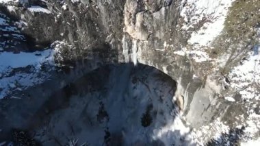 Aerial winter view of natural arches, Known as Wonderful Bridges at Rhodope Mountains, Smolyan Region, Bulgaria
