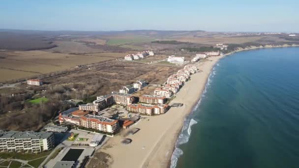 Καταπληκτική Αεροφωτογραφία Της Παραλίας Της Πόλης Obzor Burgas Region Βουλγαρία — Αρχείο Βίντεο
