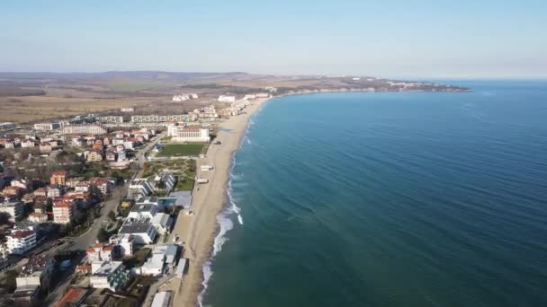 Удивительный Вид Воздуха Пляж Города Обзор Бургасская Область Болгария — стоковое видео