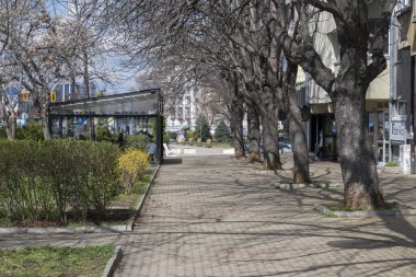 SOFYA, BULGARIA - 18 Mart 2023: Bulgaristan 'ın Ulusal Kültür Sarayı çevresindeki Sofya Şehri' nin inanılmaz manzarası