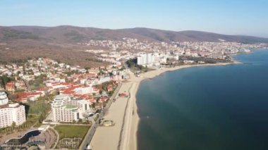 Bulgaristan 'ın Burgaz Bölgesi Sunny Beach tatil beldesinin şaşırtıcı hava manzarası 