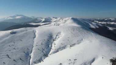 Amazing Aerial winter view of Balkan Mountains around Beklemeto pass, Bulgaria