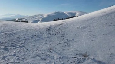 Amazing Aerial winter view of Balkan Mountains around Beklemeto pass, Bulgaria