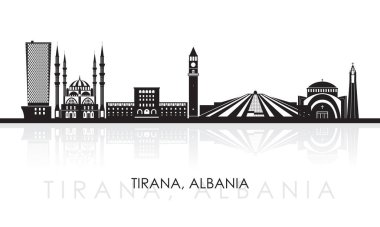 Arnavutluk 'un Tiran kentindeki Siluet Skyline panoraması - vektör illüstrasyonu
