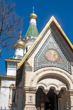 SOFYA, BULGARIA - 19 Mart 2023: Bulgaristan 'ın Sofya kentinde Rus Kilisesi' nin İnşa ve Altın Kubbeleri
