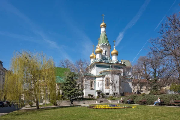 Sofia Bulgária Março 2023 Edifício Cúpulas Douradas Igreja Russa Sófia — Fotografia de Stock