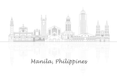 Outline Skyline panorama of city of Manila, Philippines  - vector illustration