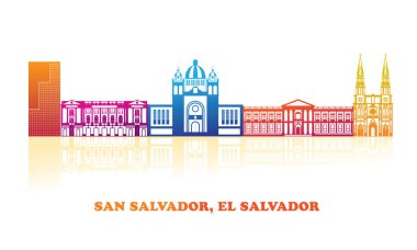 San Salvador şehrinin renkli gökyüzü manzarası, El Salvador - vektör illüstrasyonu