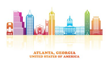 Atlanta, Georgia, ABD 'nin renkli Skyline panoraması - vektör illüstrasyonu