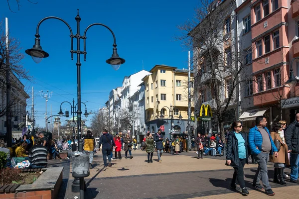 Sofia Bulgaria Enero 2020 Panorama Del Bulevar Peatonal Vitosha Ciudad — Foto de Stock