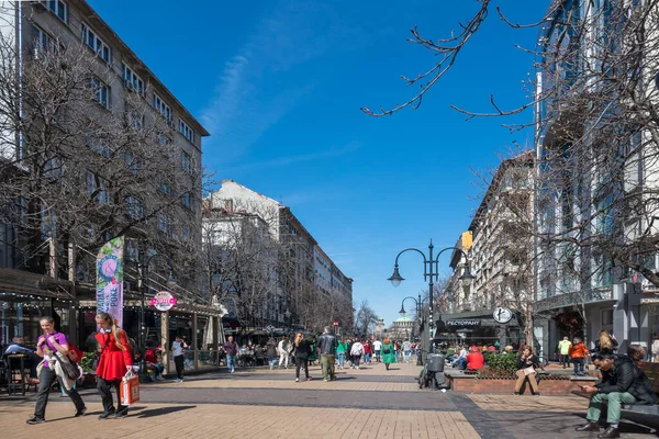 stock image SOFIA, BULGARIA - JANUARY 22, 2020: Panorama of pedestrian Boulevard Vitosha in city of Sofia, Bulgaria